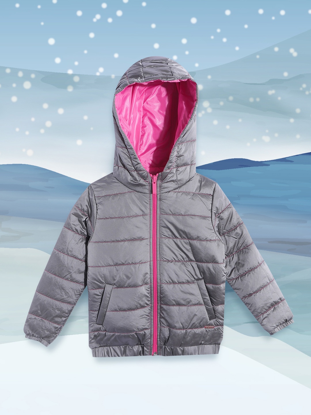 

Wingsfield Girls Grey Solid Padded Jacket