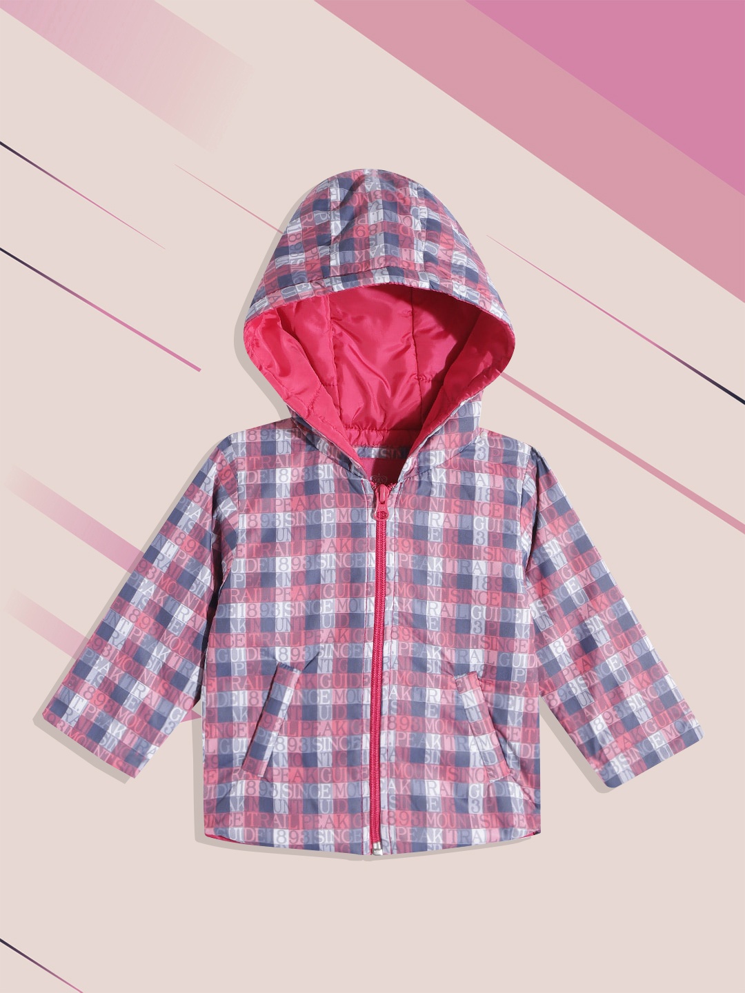 

Wingsfield Girls Pink & Navy Blue Checked Padded Jacket