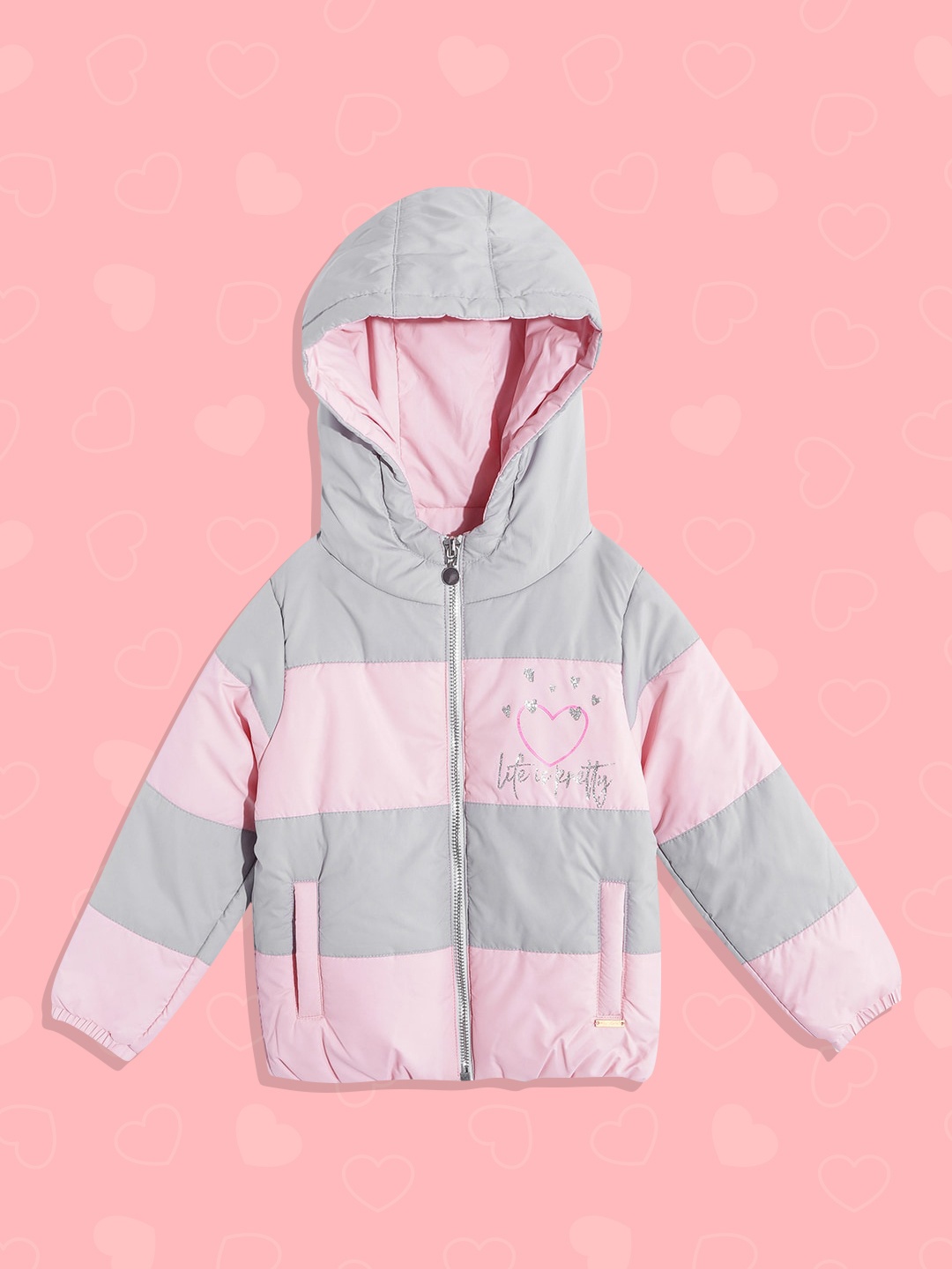 

Wingsfield Girls Pink & Grey Striped Padded Jacket
