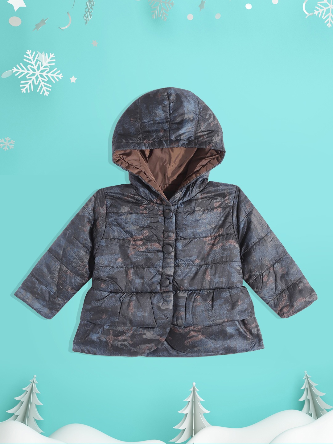 

Wingsfield Girls Navy Blue Camouflage Printed Padded Jacket