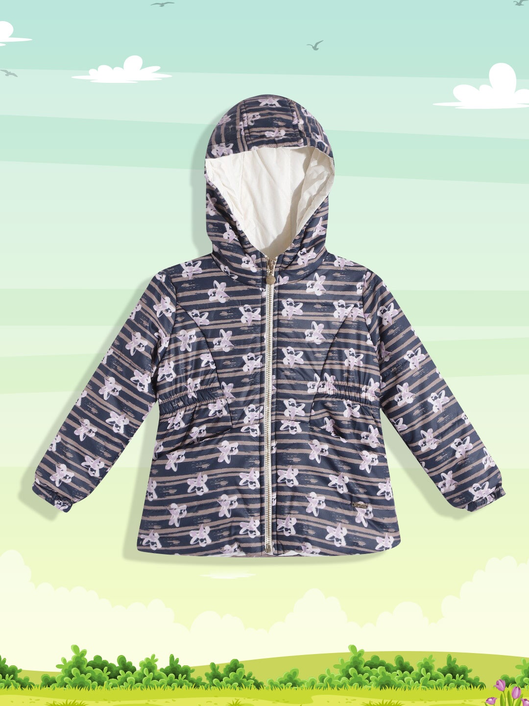 

Wingsfield Girls Blue White Floral Printed Padded Jacket