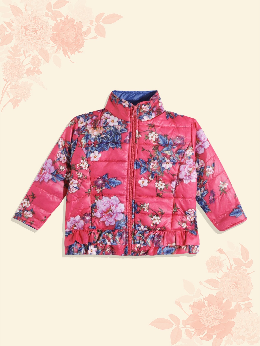 

Wingsfield Girls Pink & Blue Floral Printed Padded Jacket