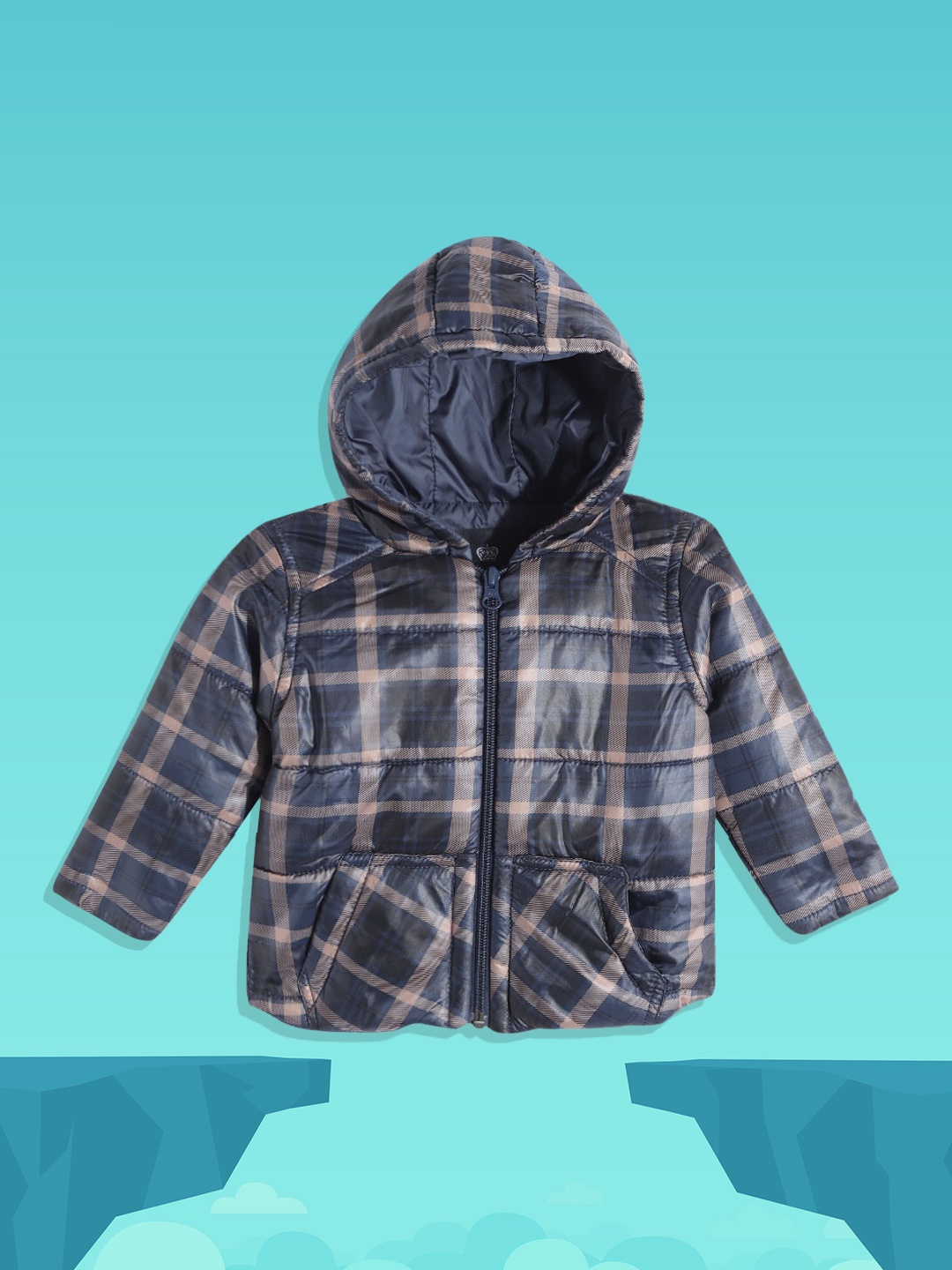 

Wingsfield Boys Navy Blue & Taupe Checked Padded Jacket