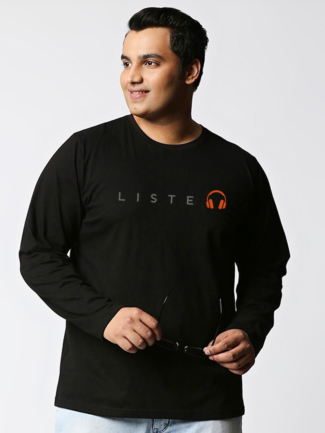 

Bewakoof Plus Men Plus Size Black Typography Printed T-shirt