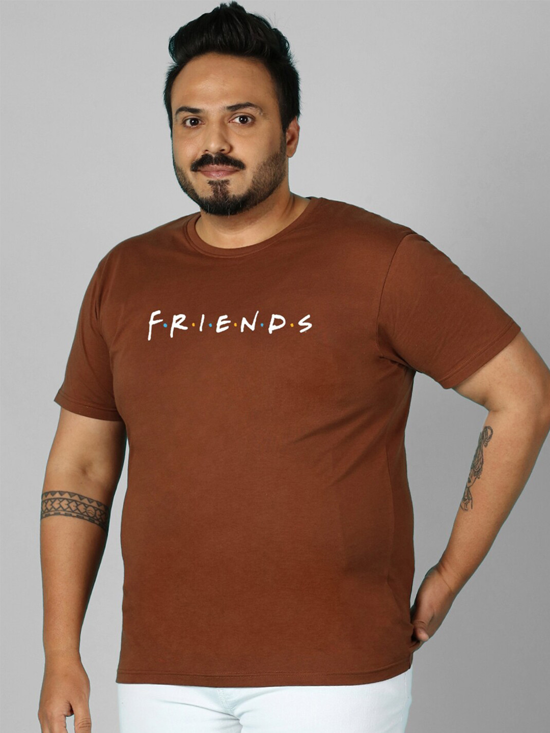 

Bewakoof Men Plus Size Brown Typography Printed T-shirt