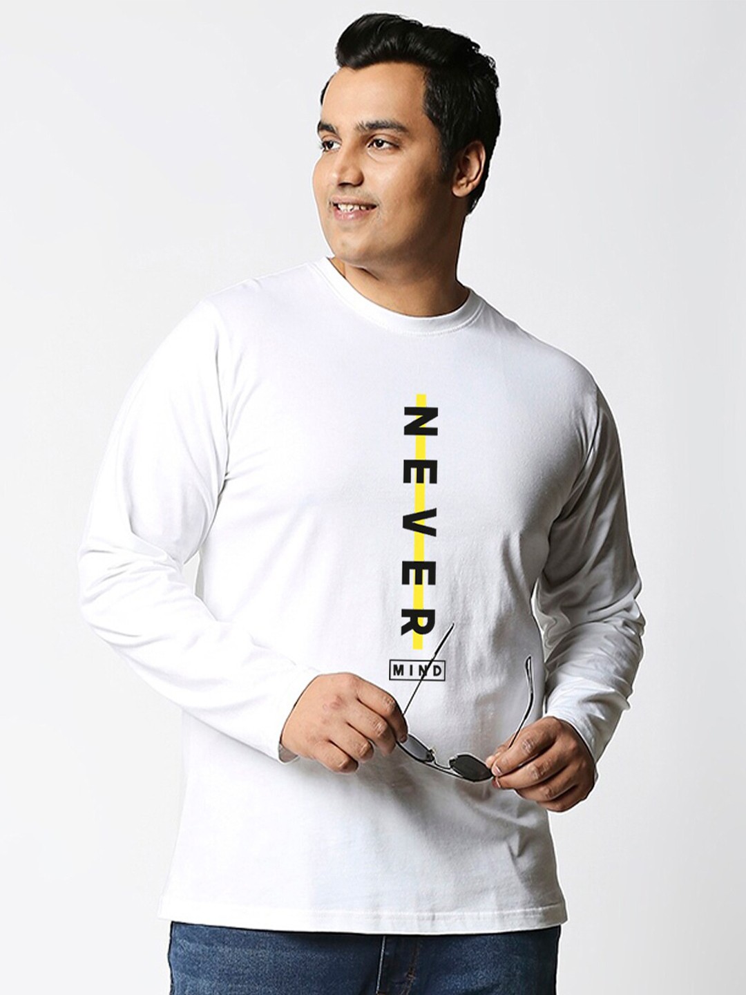 

Bewakoof Men Plus Size White High Neck T-shirt