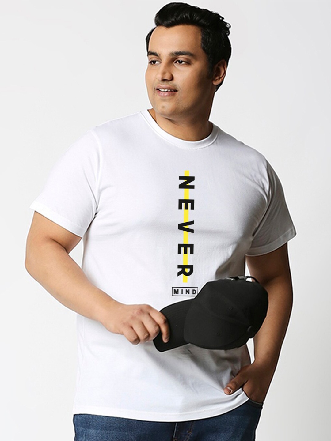 

Bewakoof Plus Men White Typography Printed Cotton T-shirt