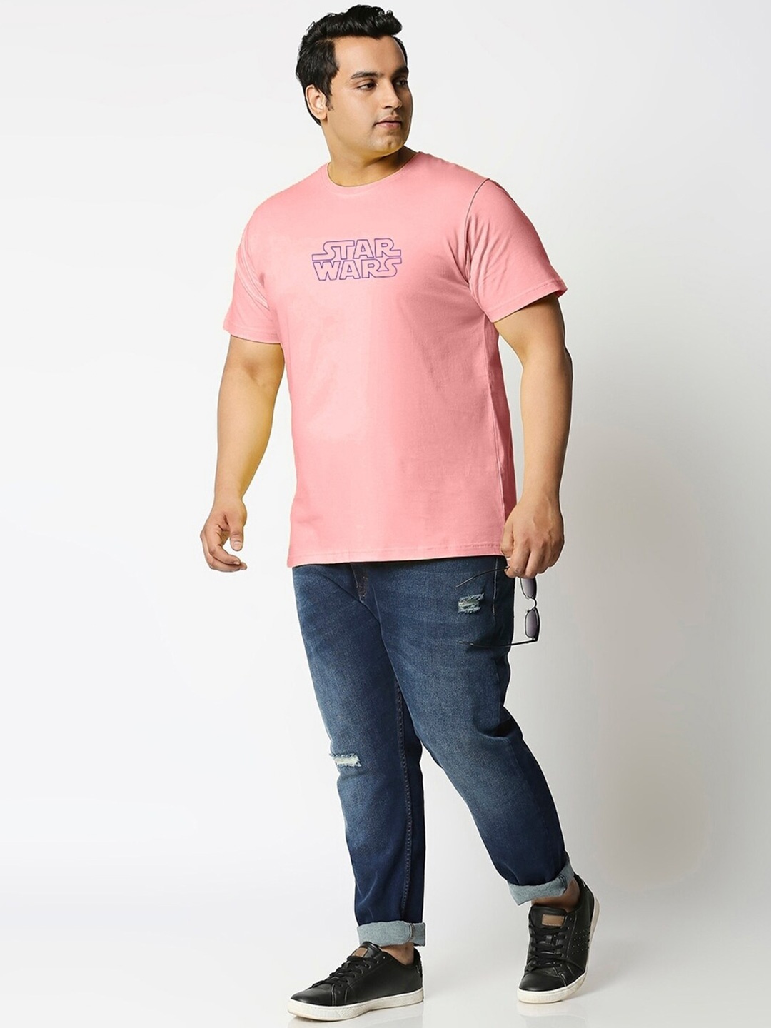 

Bewakoof Men Plus Size Pink Typography Printed Cotton T-shirt