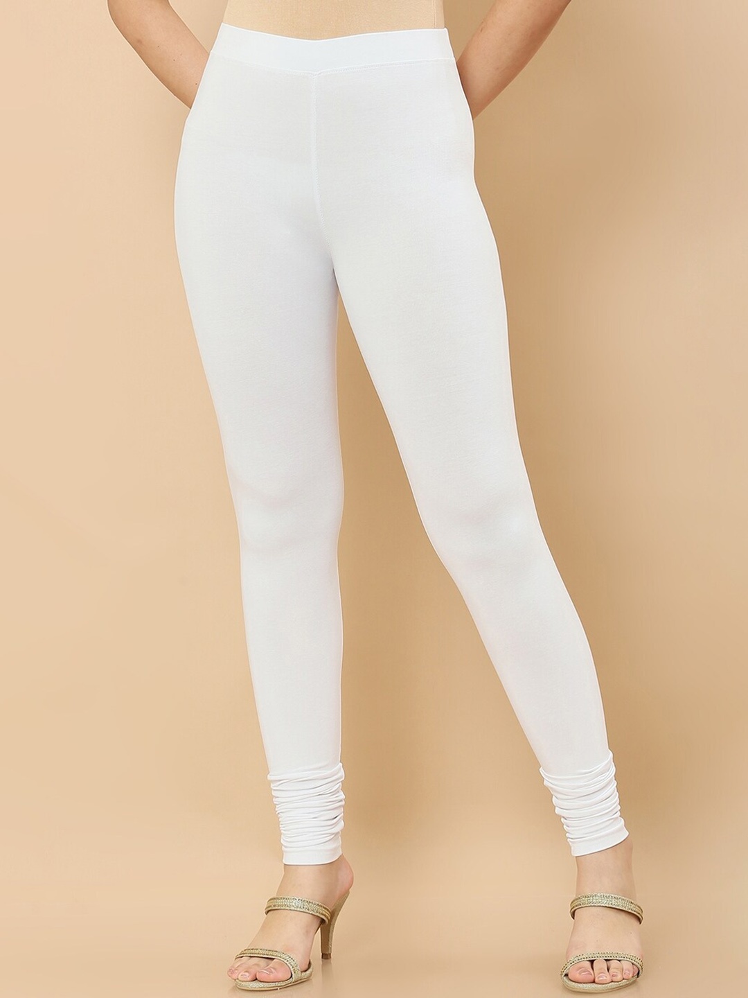 

Soch Women White Cotton Solid Churidar Length Leggings