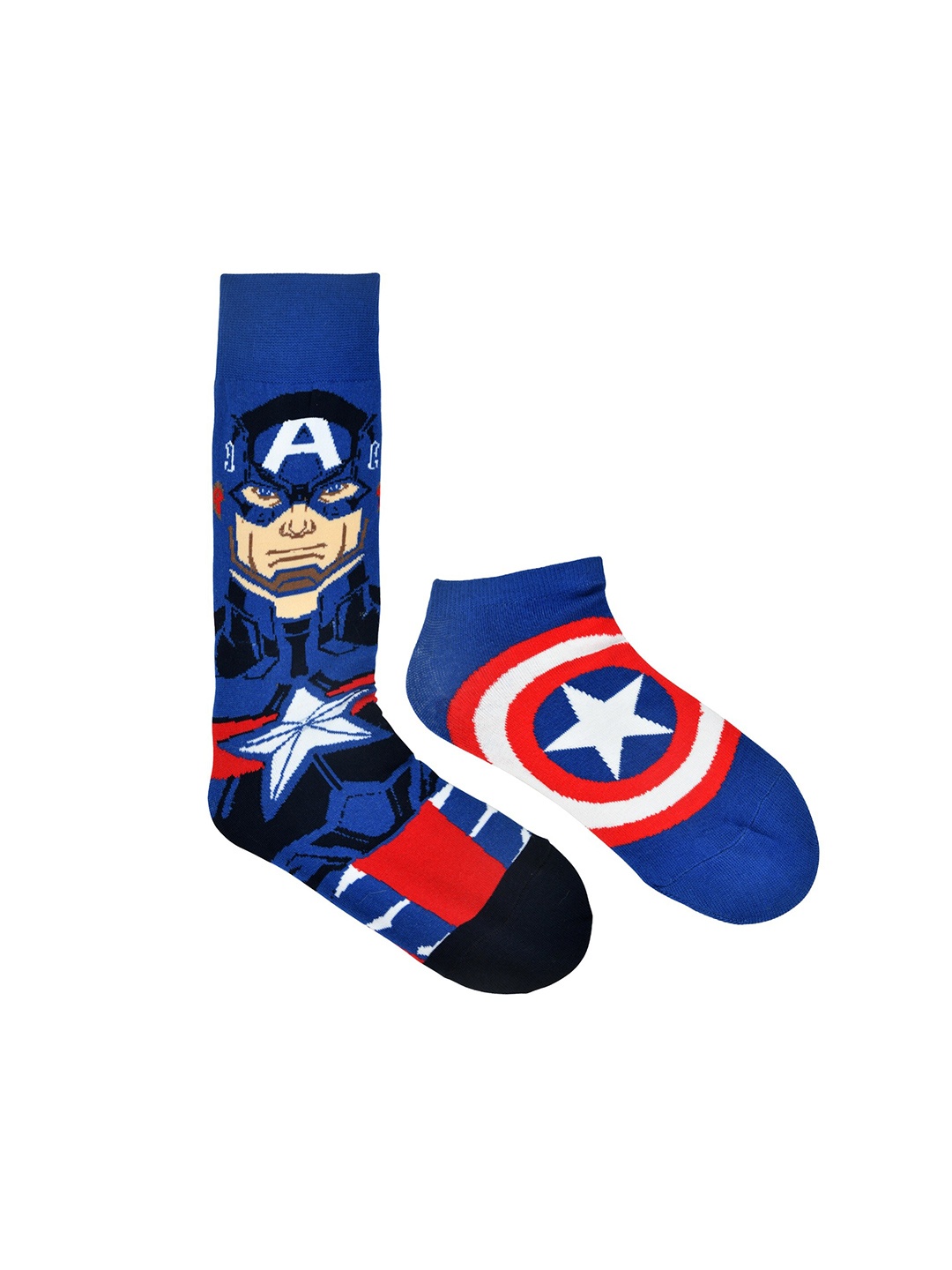 

Balenzia x Marvel Men Pack Of 2 Captain America Patterned Ankle & Calf Length Socks, Blue