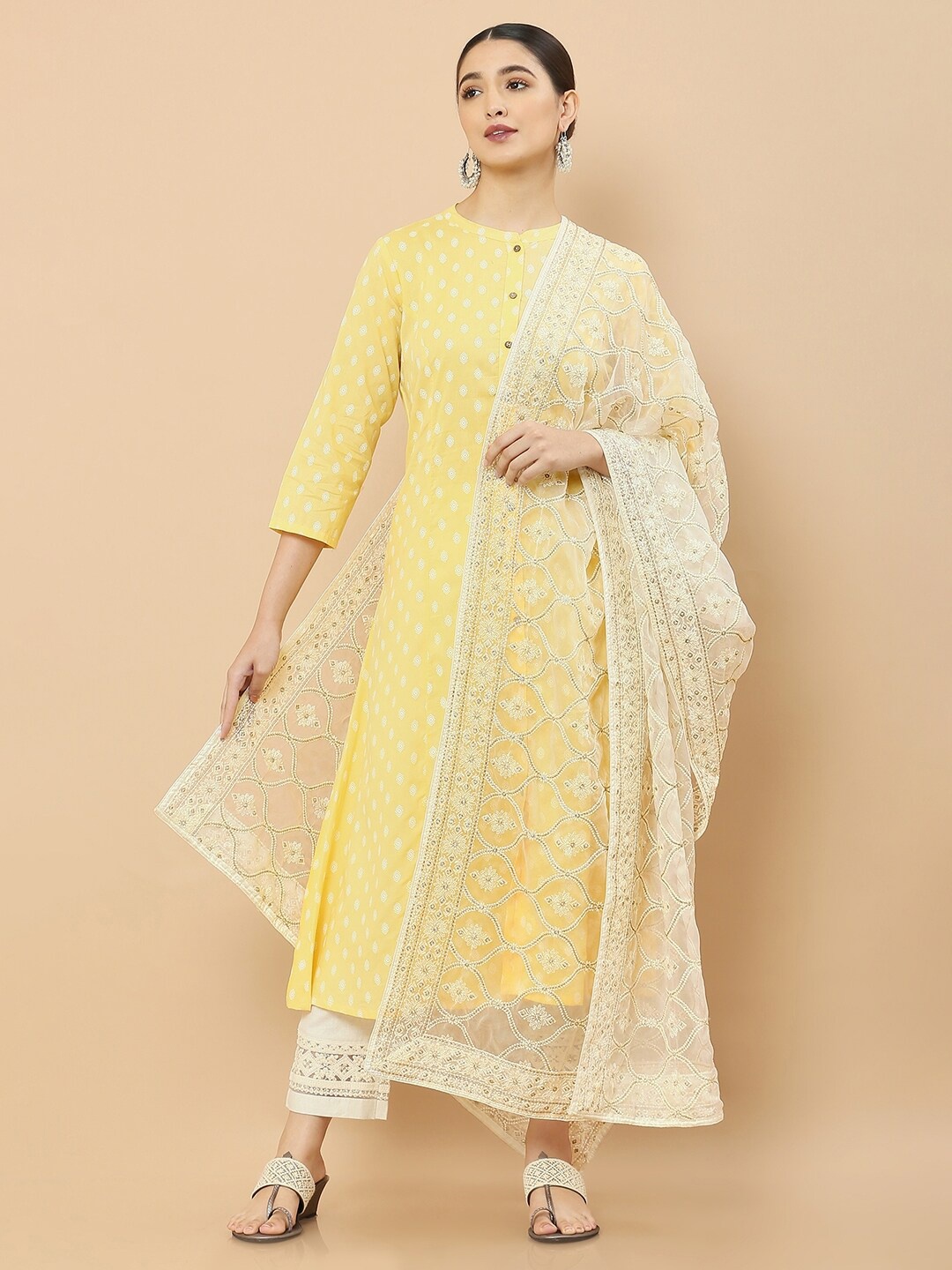 

Soch Off White Embroidered Organza Dupatta with Thread Work