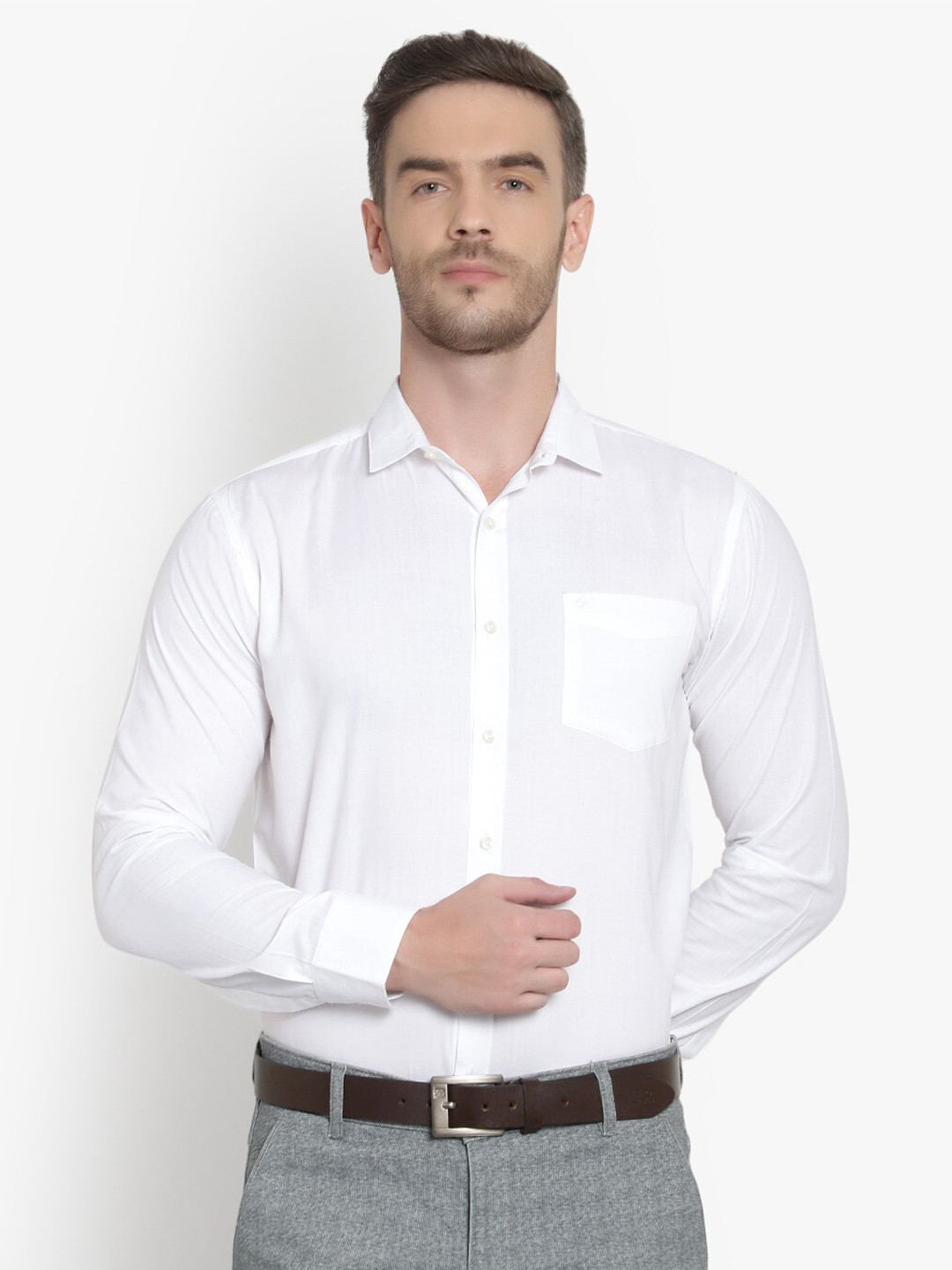 

BAWERIN Men Solid Pure Cotton Formal Shirt, White