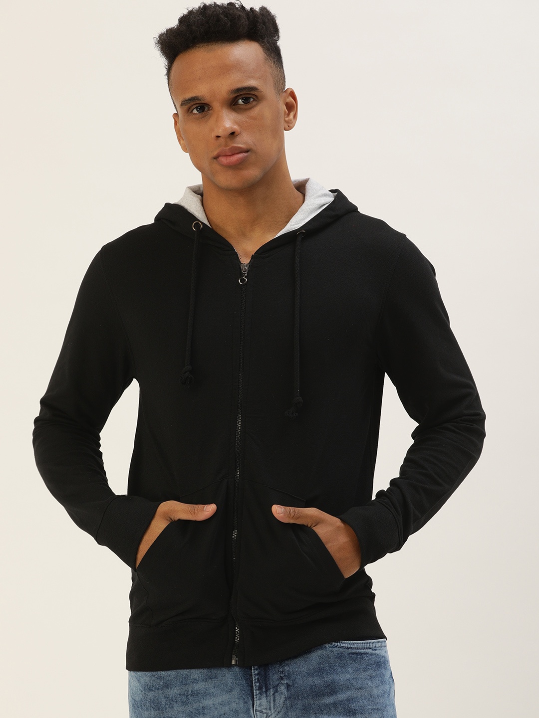 

ARISE Men Black Hooded Solid Sweatshirt