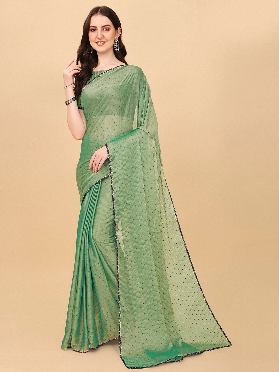 

Indian Fashionista Turquoise Blue & Gold-Toned Woven Design Mukaish Art Silk Tussar Saree