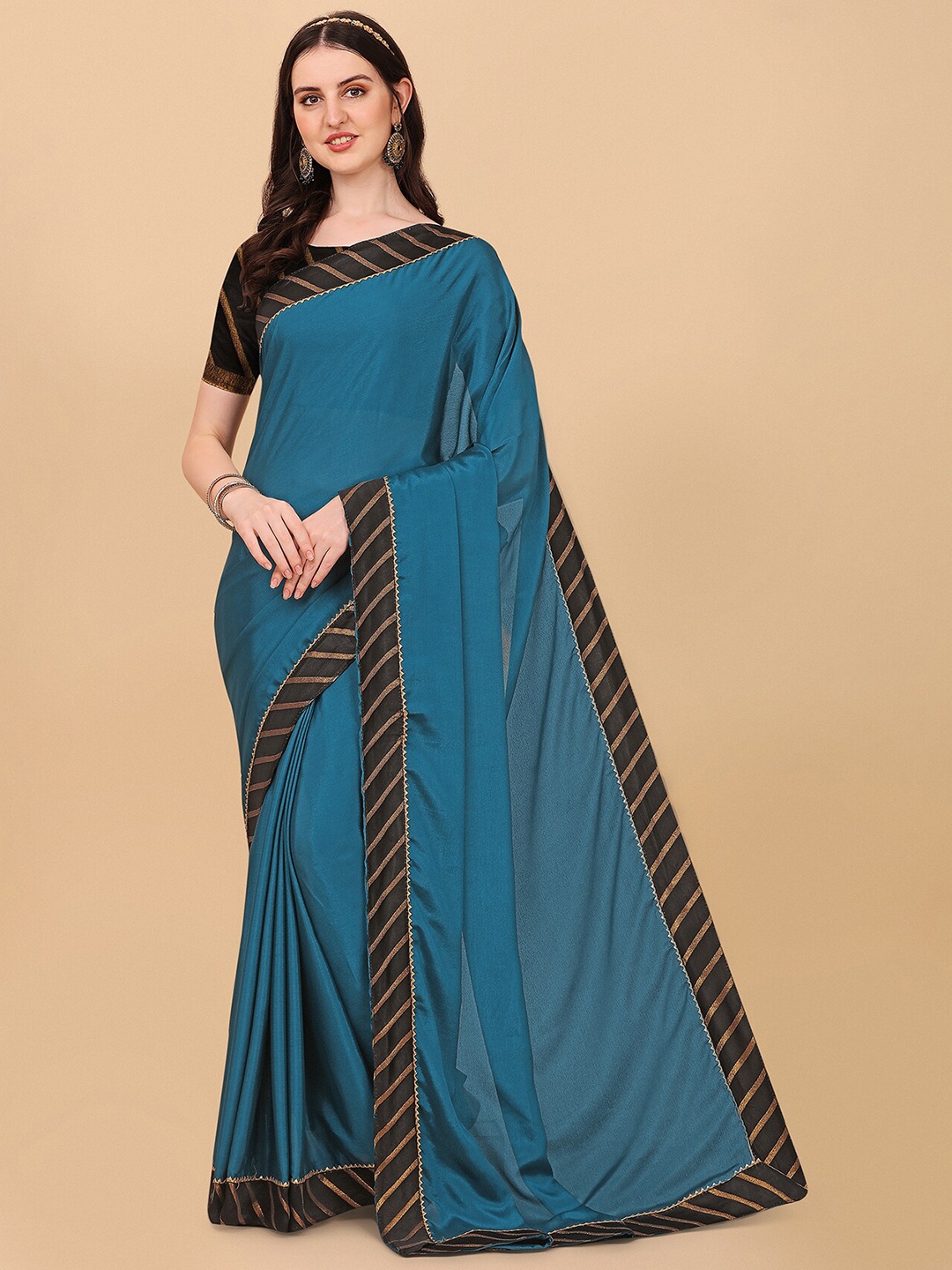

Indian Fashionista Blue Zari Satin Baluchari Saree