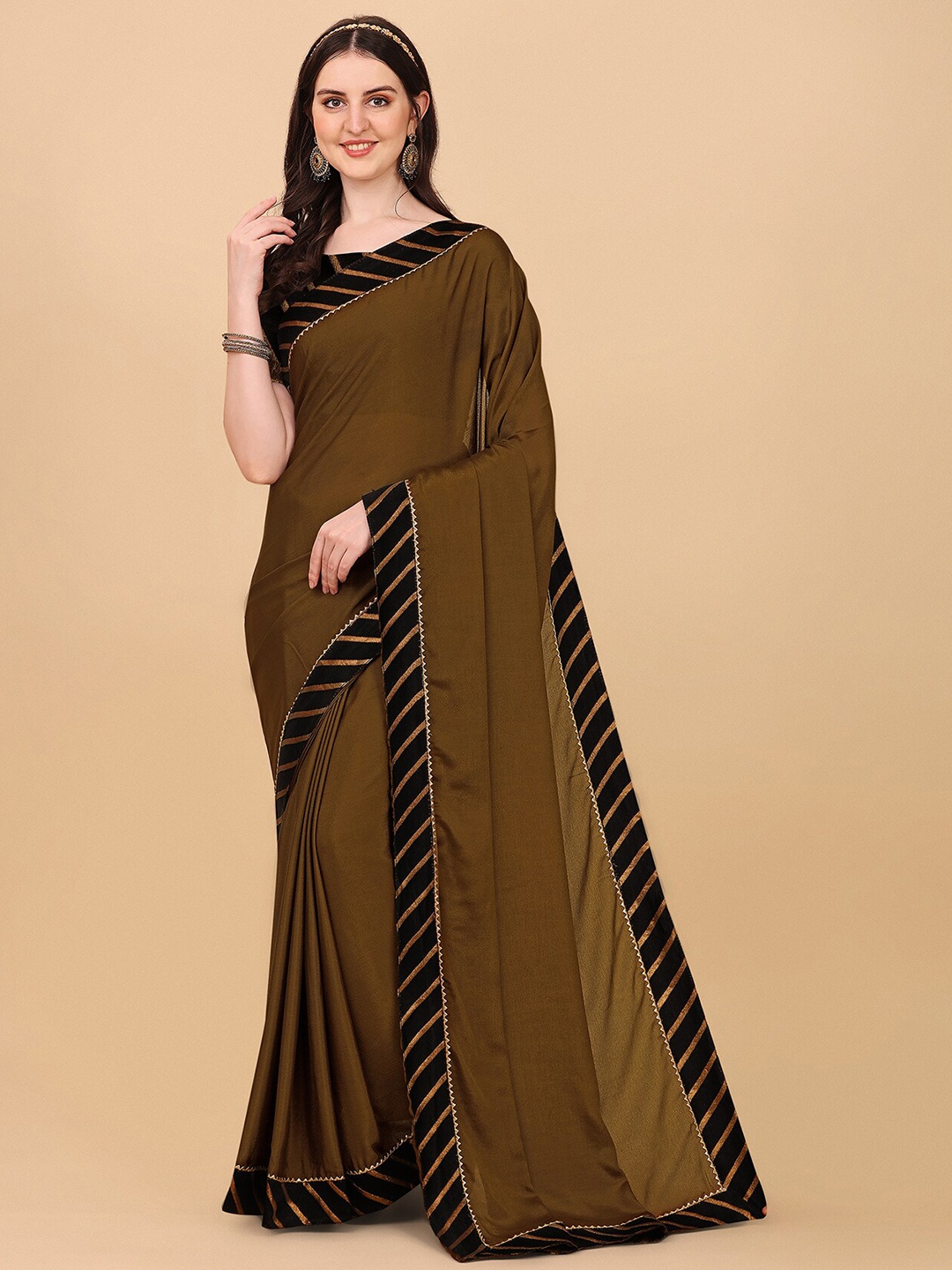 

Indian Fashionista Brown Chikankari Satin Baluchari Saree