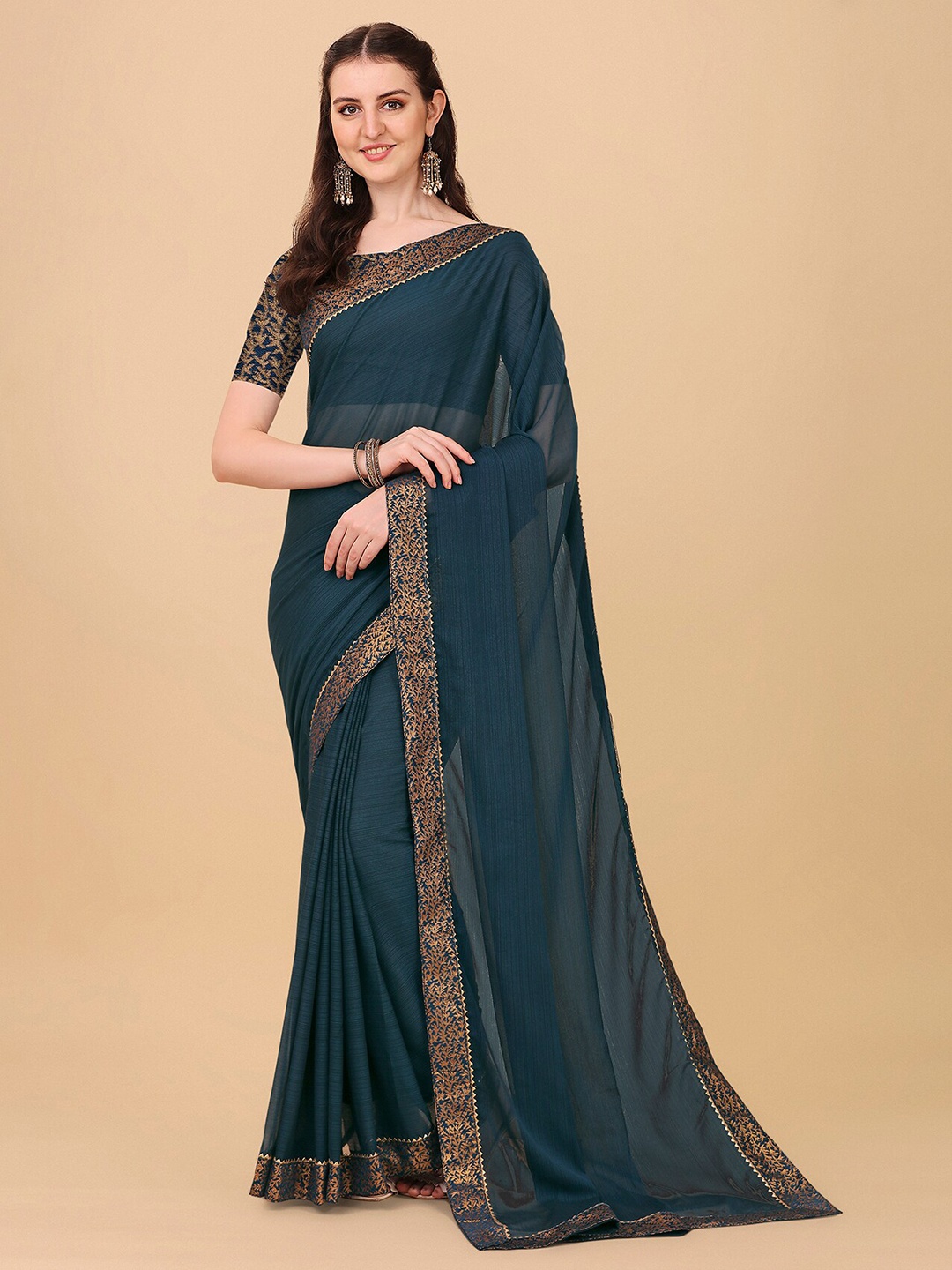

Indian Fashionista Blue & Gold-Toned Khandua Silk Kota Saree