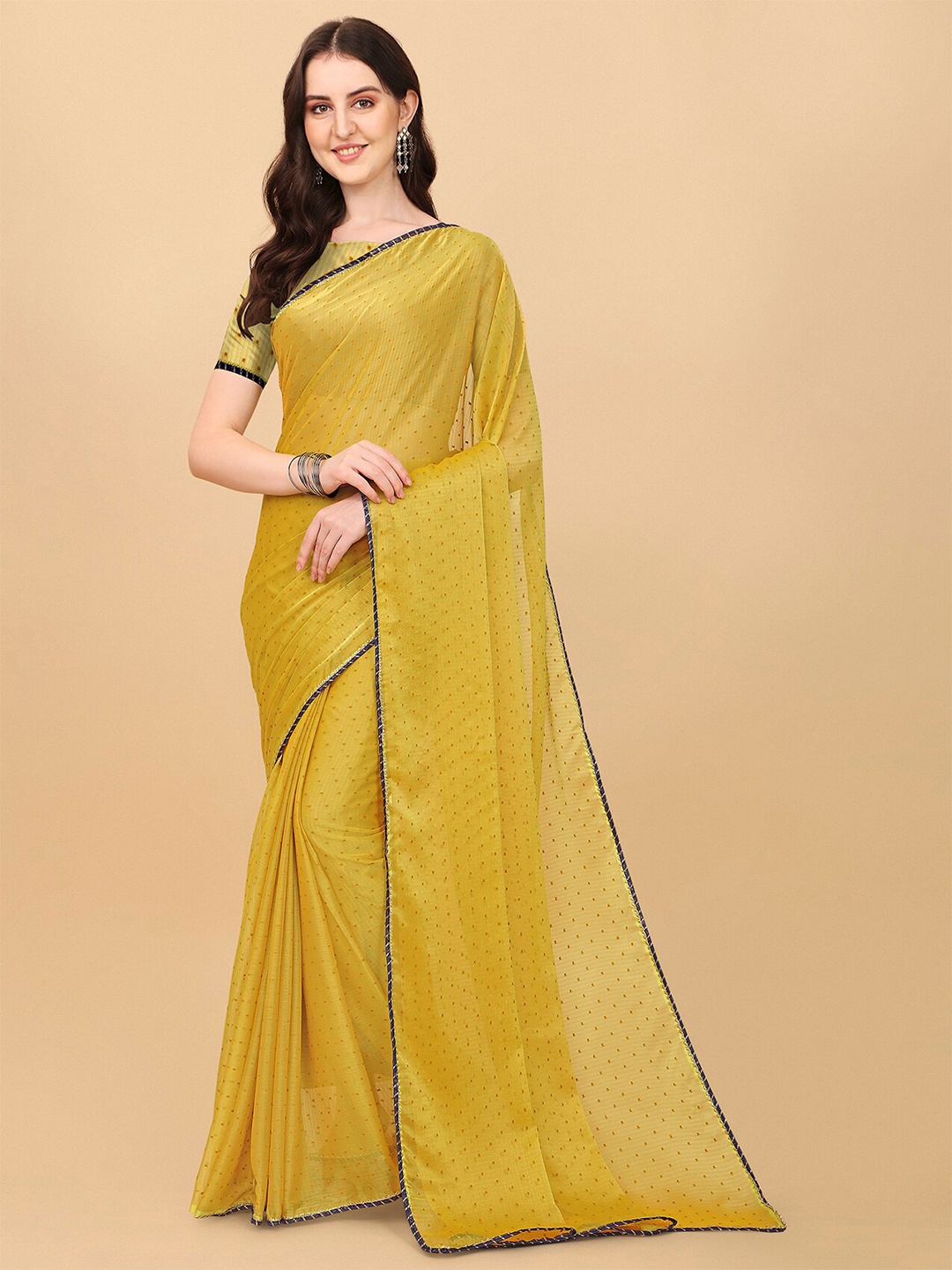

Indian Fashionista Mustard & Red Woven Design Mukaish Art Silk Saree