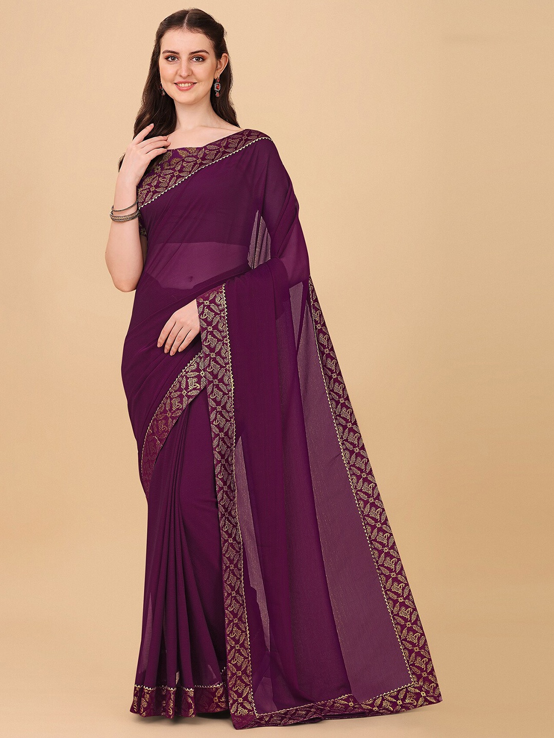 

Indian Fashionista Purple & Gold-Toned Khandua Silk Saree