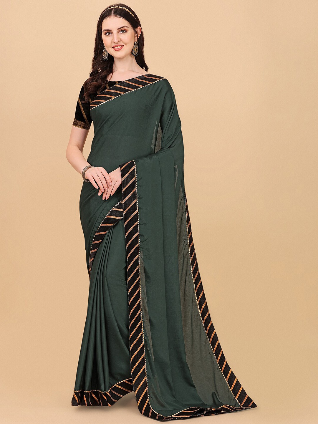 

Indian Fashionista Green & Black Silk Saree