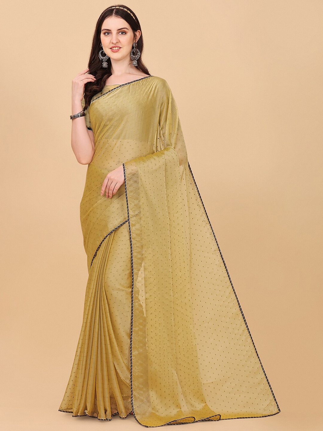 

Indian Fashionista Cream Coloured Woven Design Mukaish Art Tussar Saree