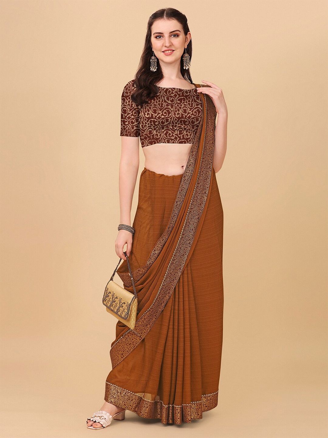 

Indian Fashionista Mustard Yellow And Gold-Toned Zari Khandua Silk Kota Saree