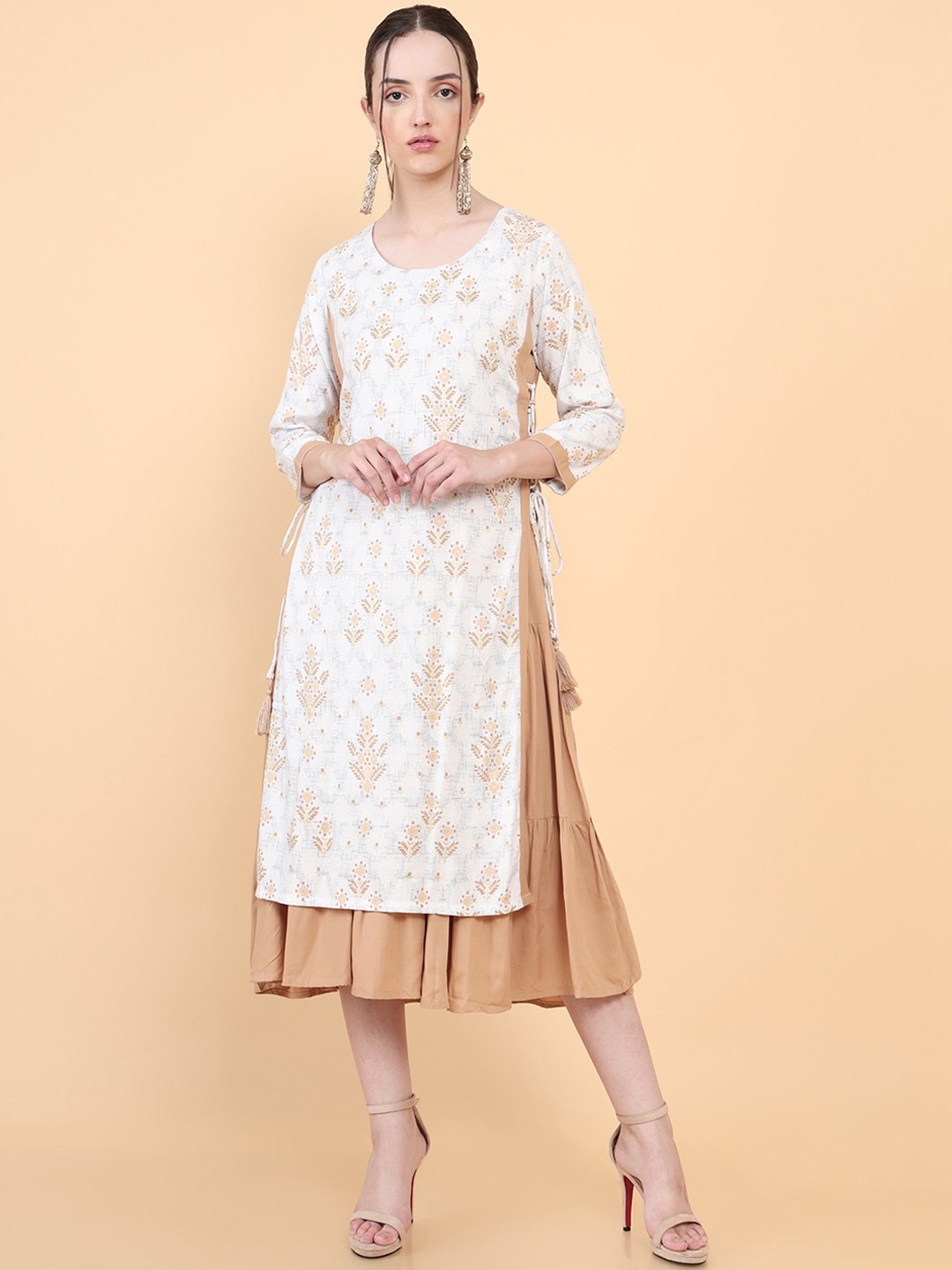 

Soch Women Brown Embroidered Flared Sleeves Mirror Work Anarkali Kurta