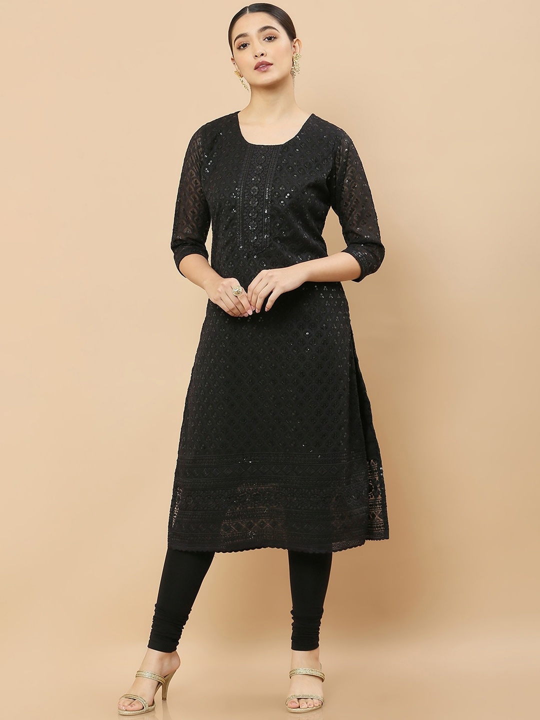 

Soch Women Black Embroidered Georgette Kurta