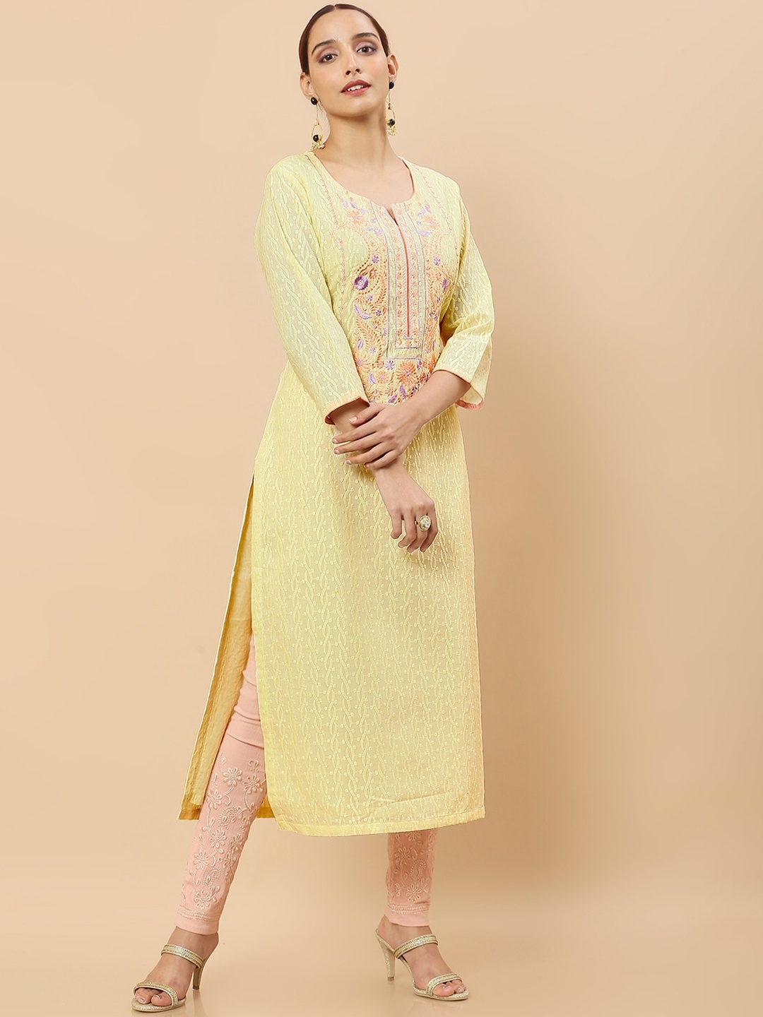 

Soch Women Cream-Coloured Quirky Flared Sleeves Gotta Patti Kurta