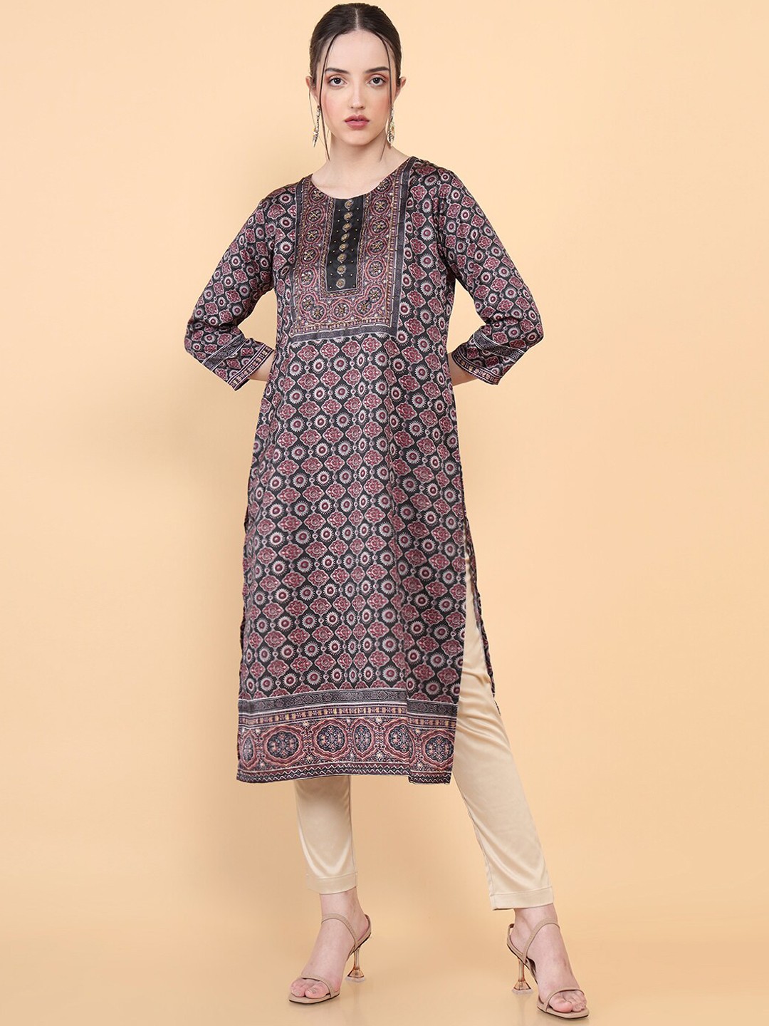 

Soch Women Black Ethnic Motifs Printed Kurta