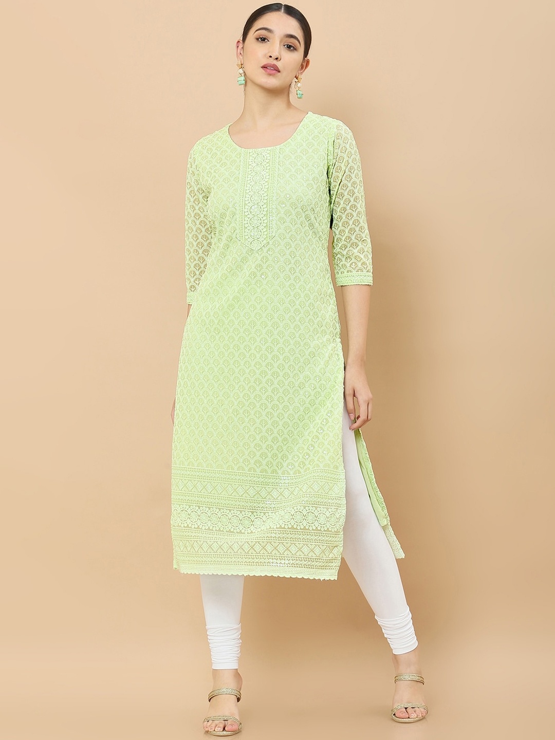 

Soch Women Green Embroidered Thread Work Georgette Kurta