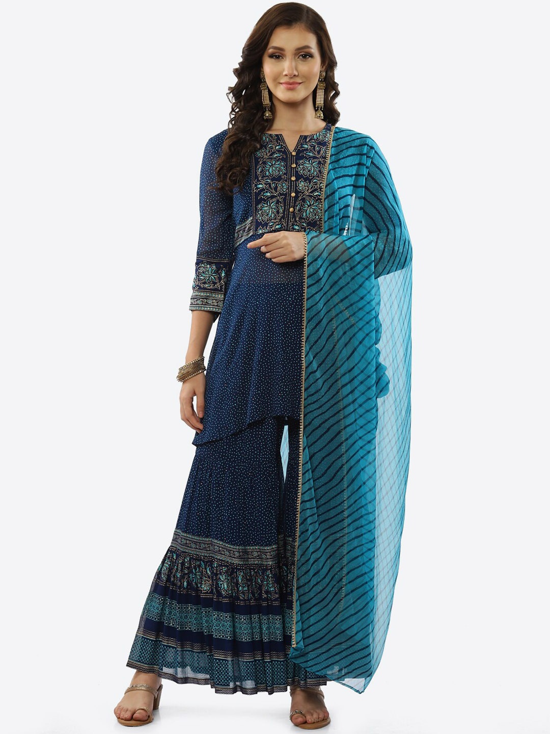 

Rangriti Women Floral Printed Kurti with Sharara & With Dupatta, Blue