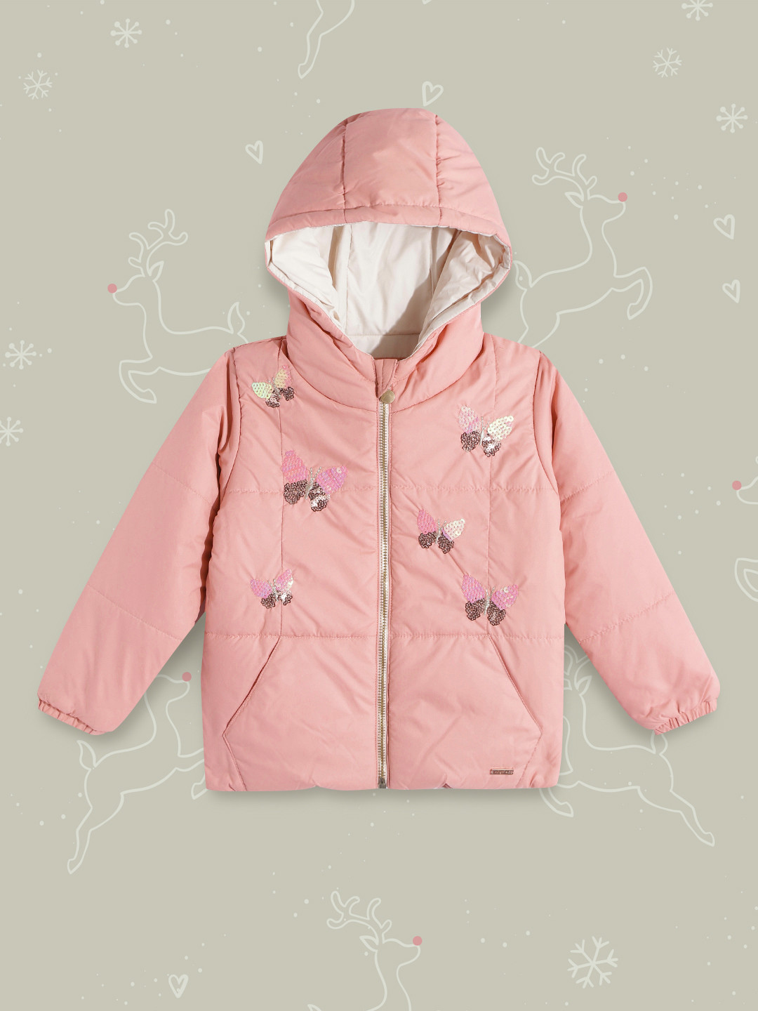

Wingsfield Girls Pink Sequin Embellished Padded Jacket