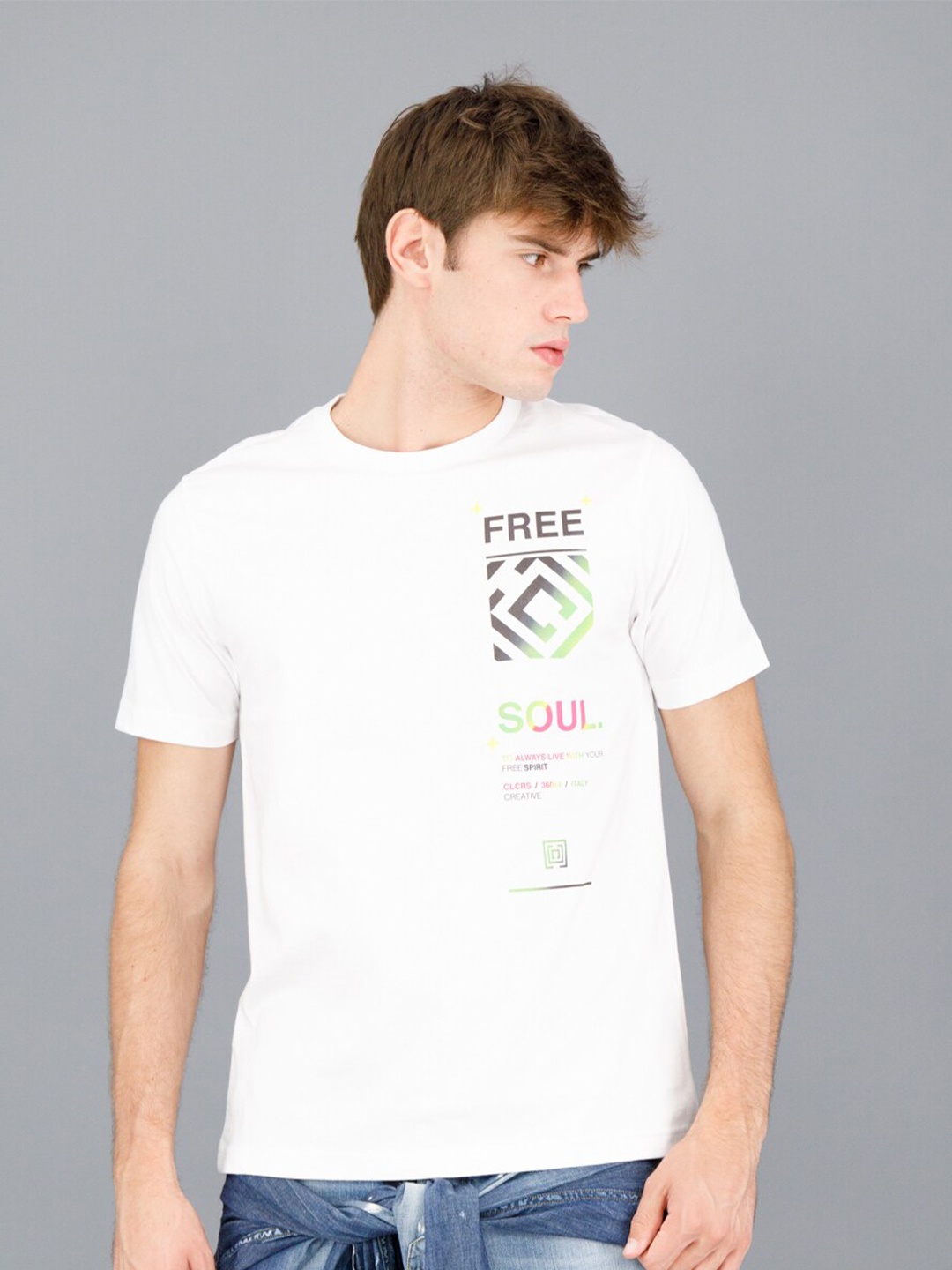 

FREESOUL Men White Printed Pure Cotton T-shirt