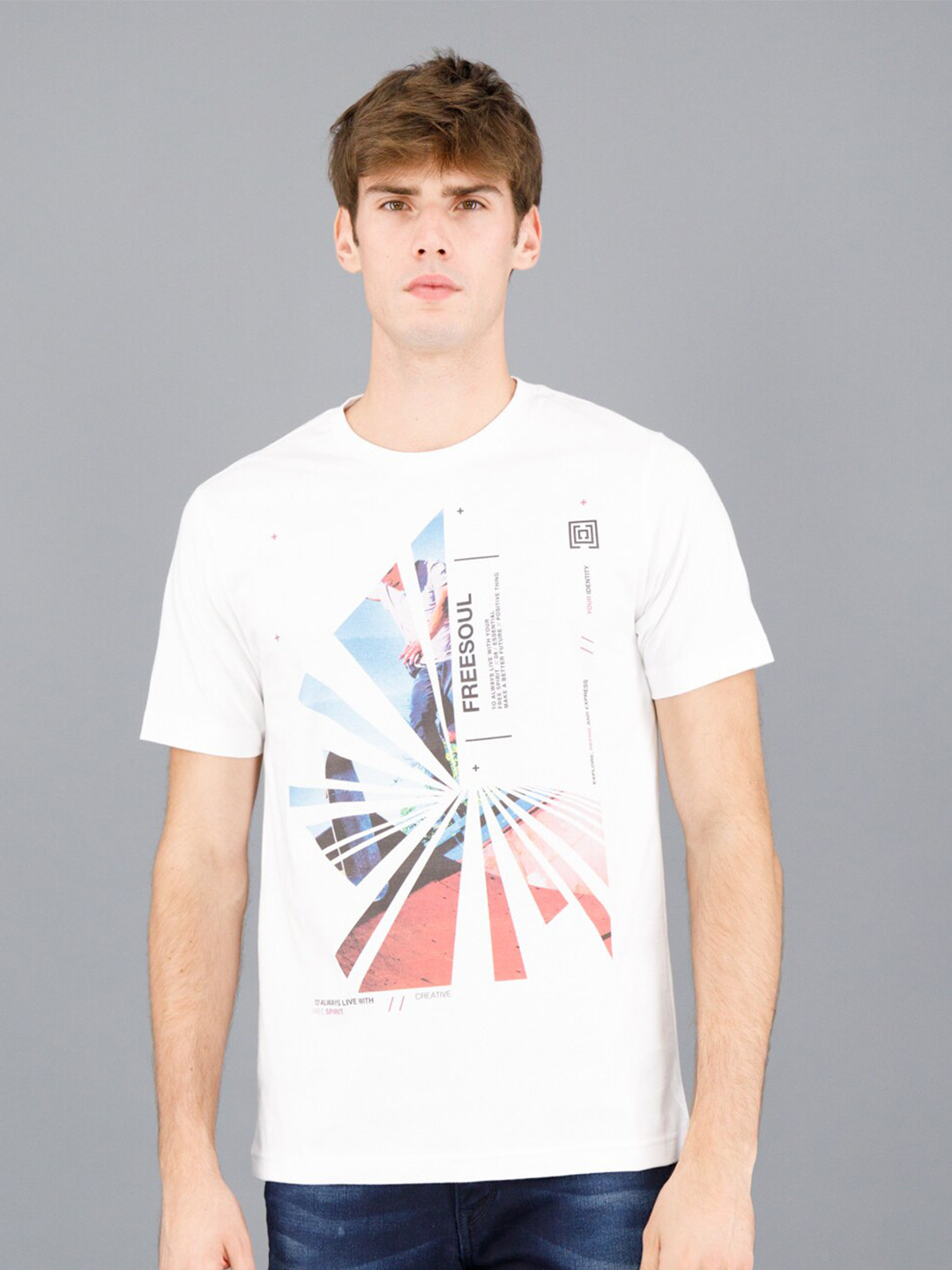 

FREESOUL Men White Printed Pure Cotton T-shirt