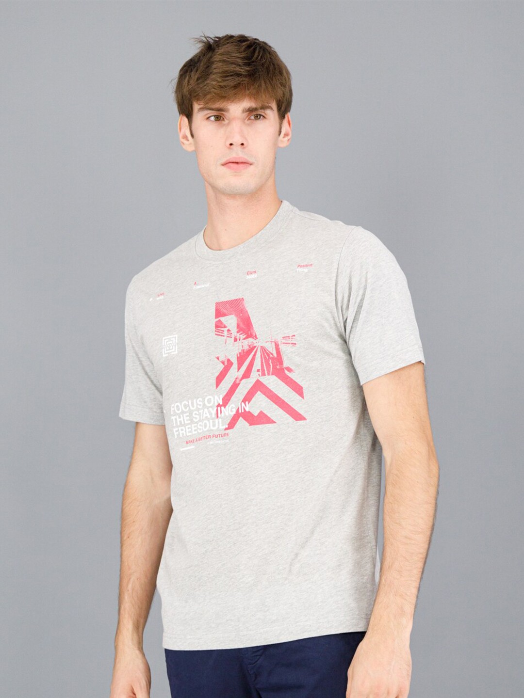 

FREESOUL Men Grey Typography Printed T-shirt