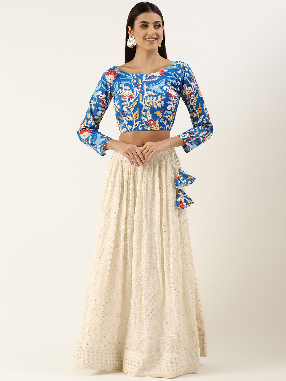 

LOOKNBOOK ART Georgette Lucknowi Embroidery Lehenga Choli, White