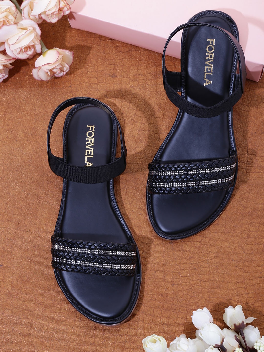 

FORVELA Women Black Open Toe Flats
