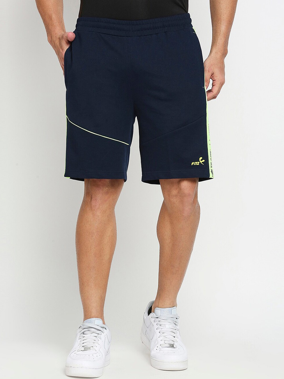 

FiTZ Men Navy Blue Slim Fit Running Sports Shorts with e-Dry Technology Technology