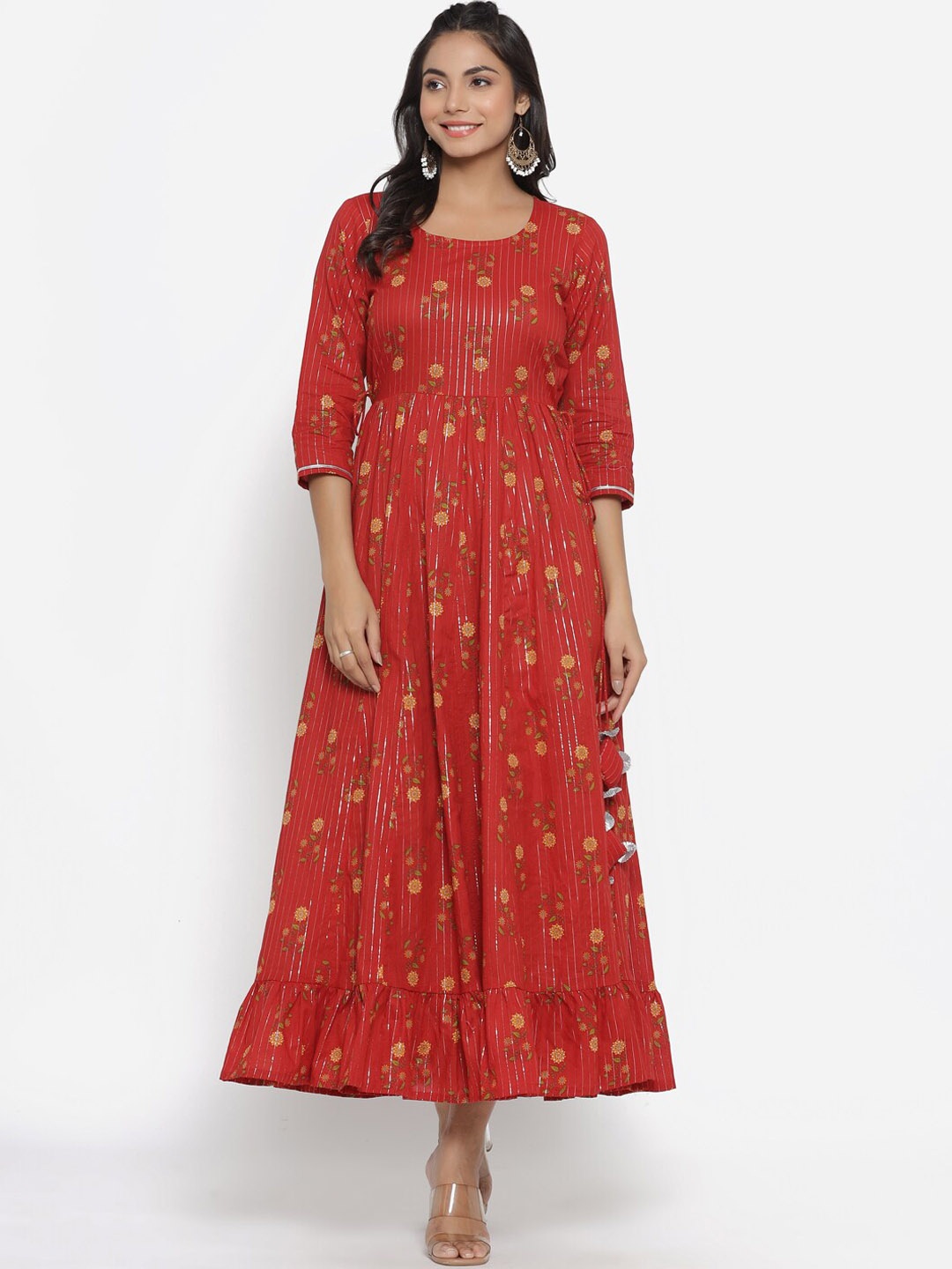 

PARCHHAI Women Red & Yellow Ethnic Motifs Printed Anarkali Kurta