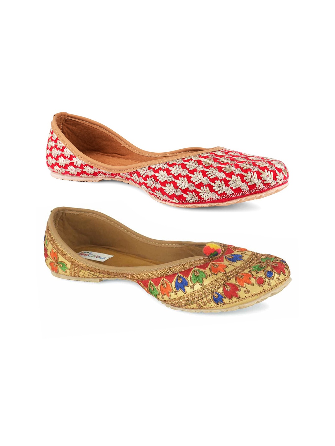 

DESI COLOUR Pack Of 2 Women Ethnic Mojaris Flats, Red