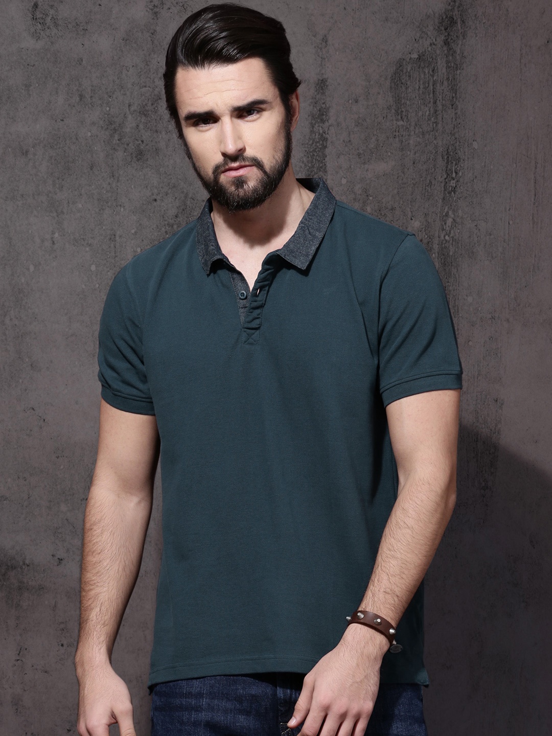 

Roadster Men Teal Blue Solid Polo Collar Pure Cotton T-shirt
