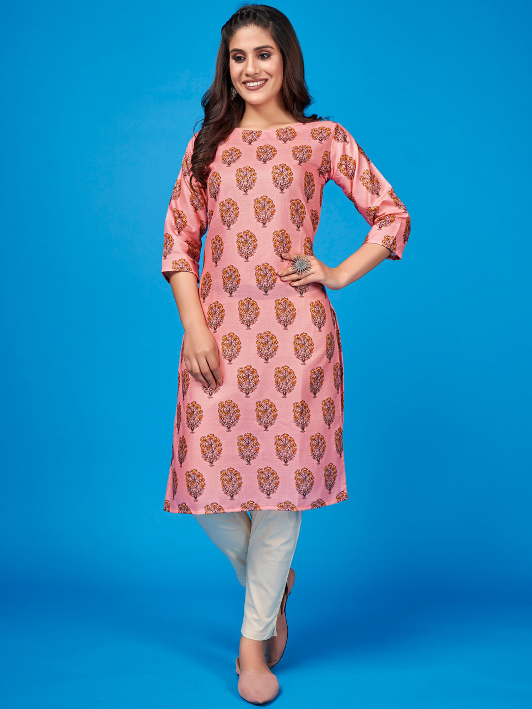 

SHOPGARB Women Pink Ethnic Motifs Printed Kurta