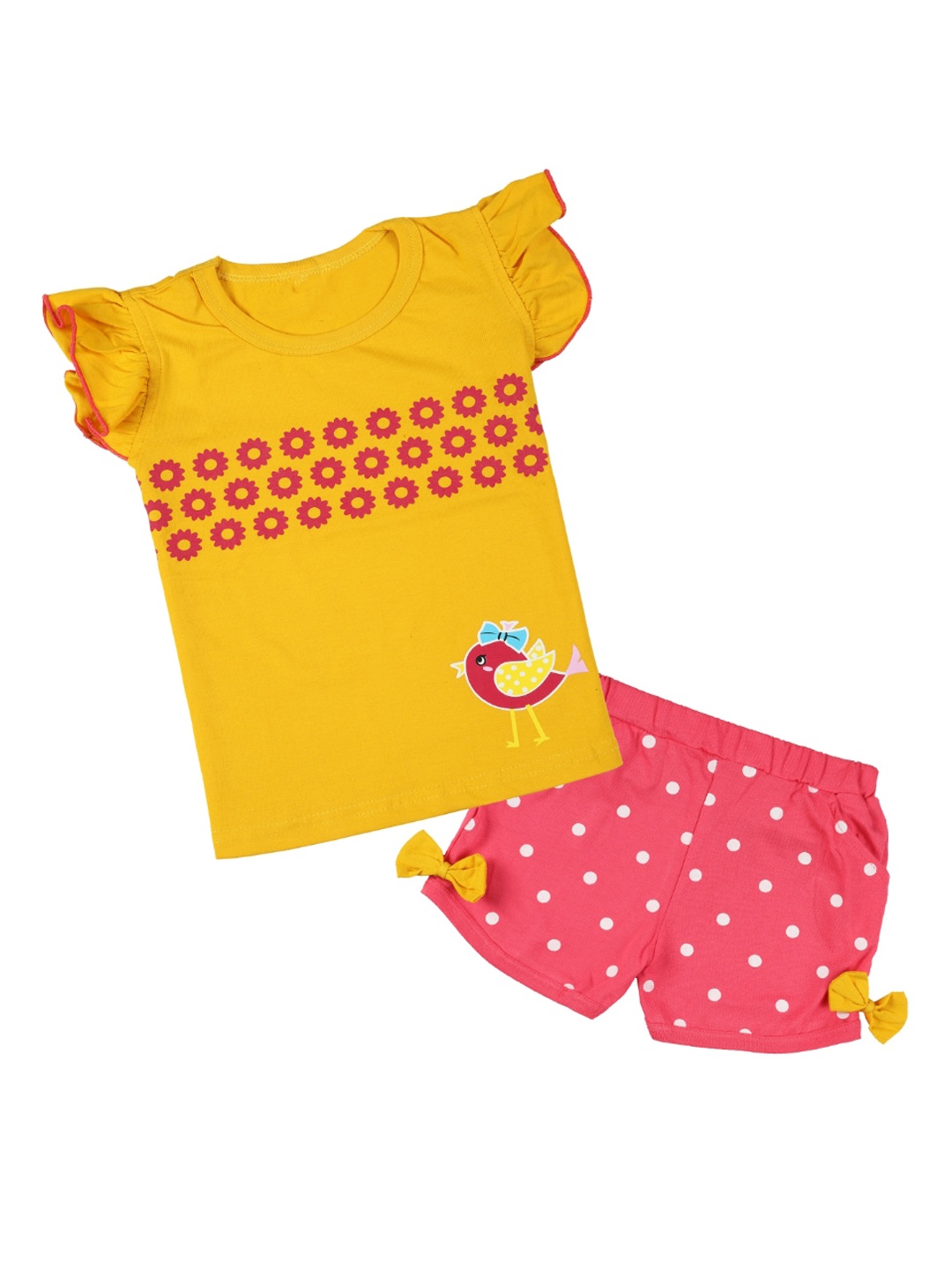 

CATCUB Girls Printed Cotton Top with Shorts, Yellow