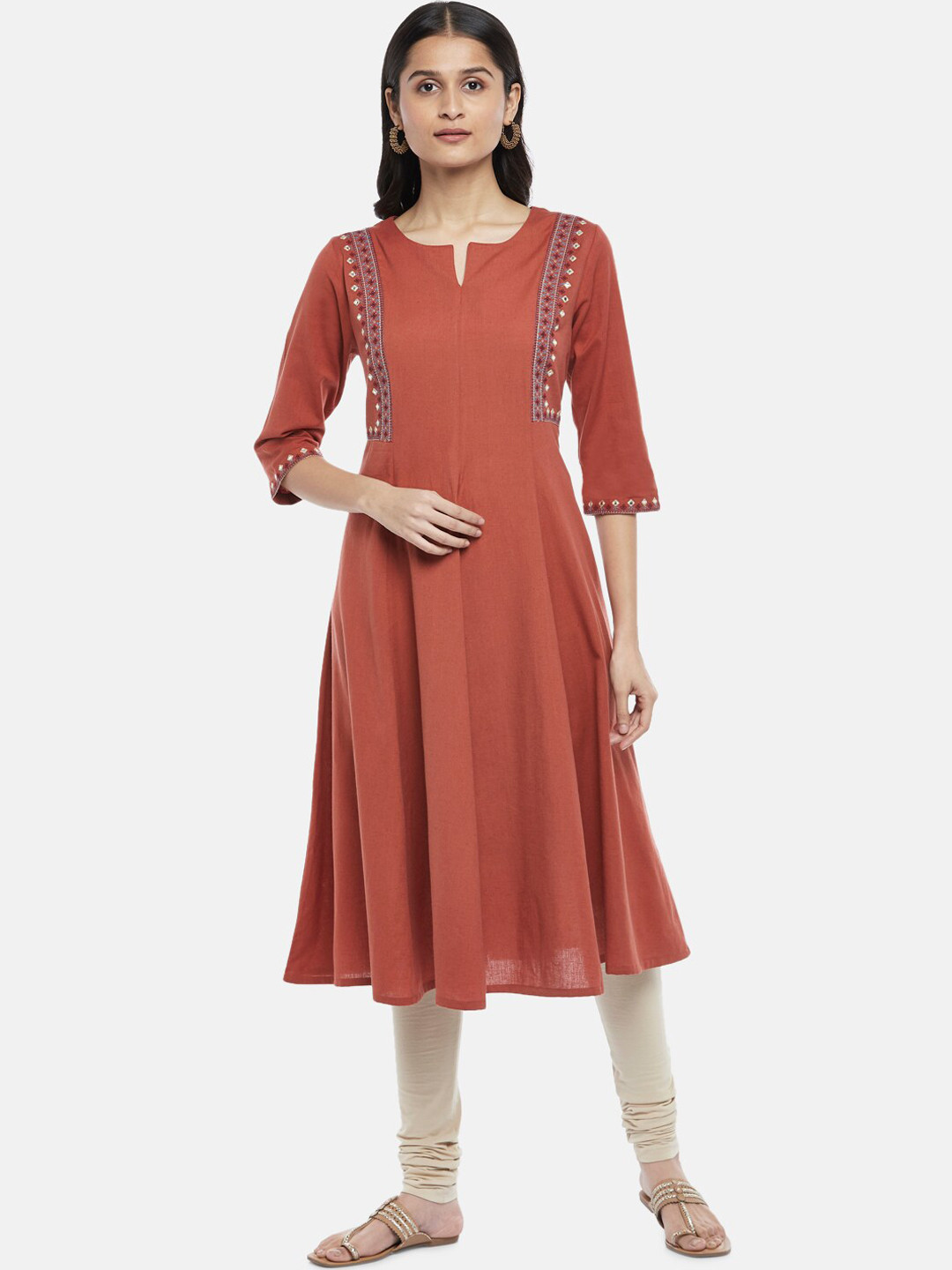 

RANGMANCH BY PANTALOONS Women Rust Keyhole Neck Anarkali Kurta