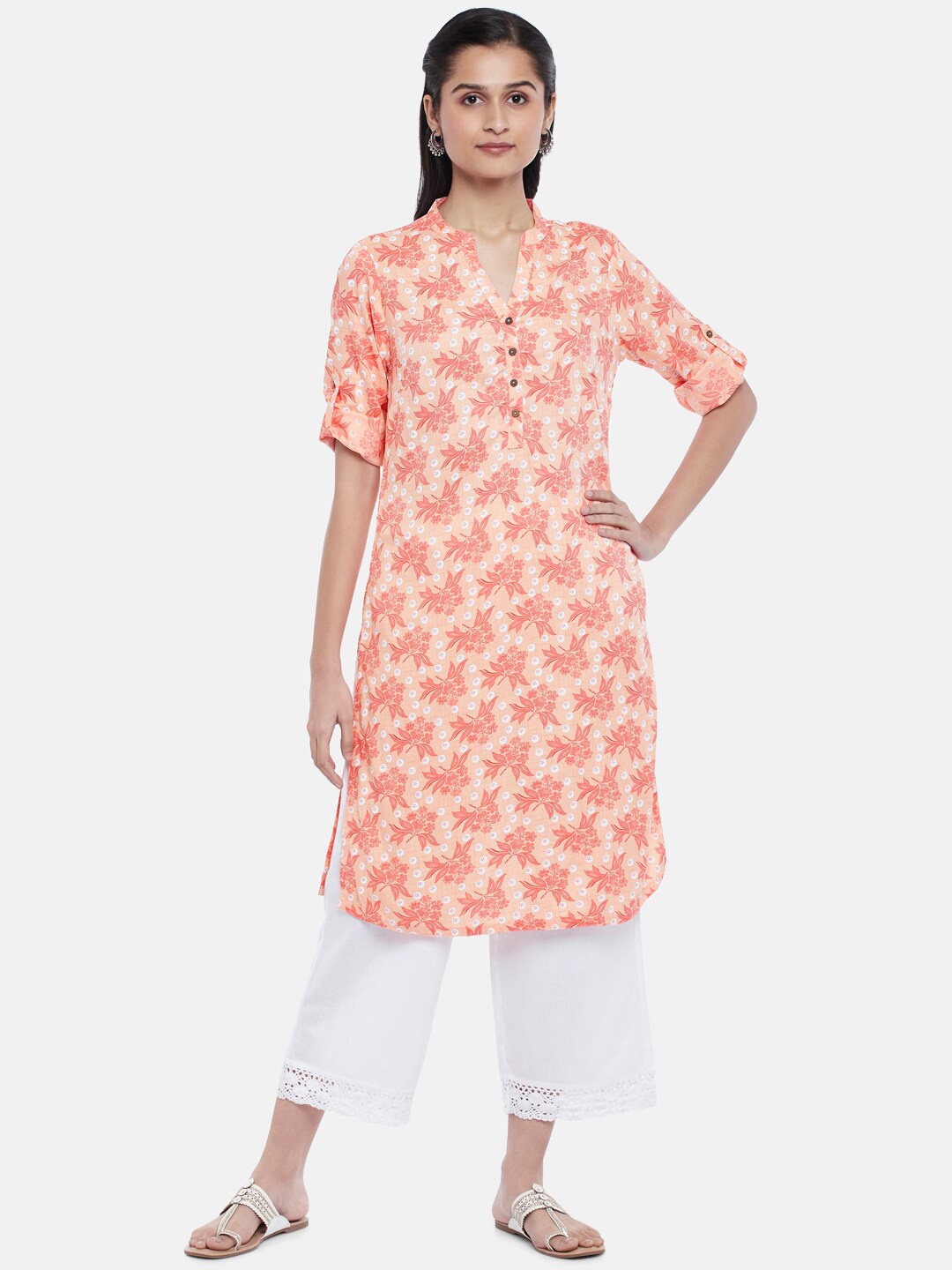 

RANGMANCH BY PANTALOONS Women Pink Floral Embroidered Kurta