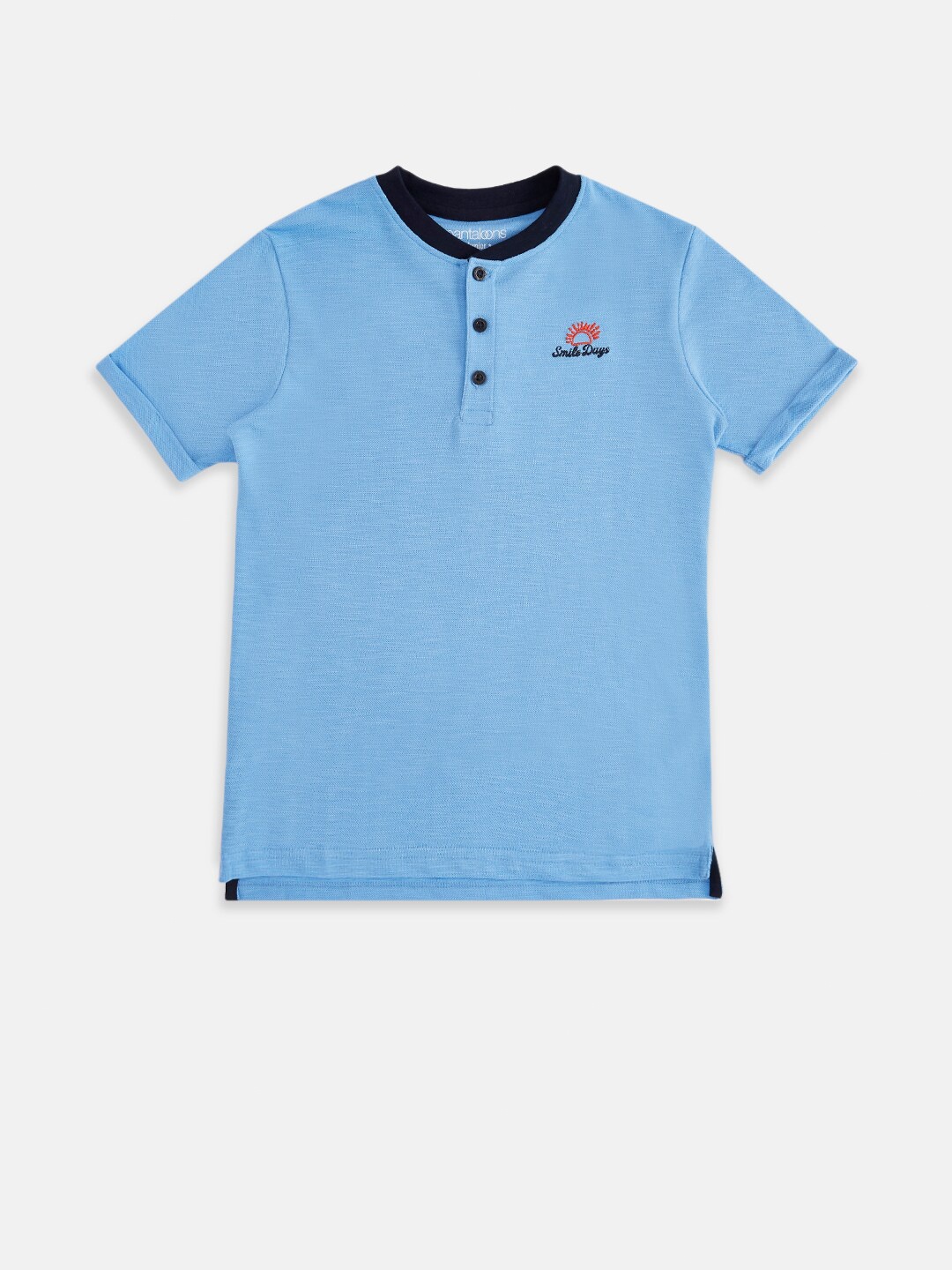 

Pantaloons Junior Boys Blue Henley Neck T-shirt