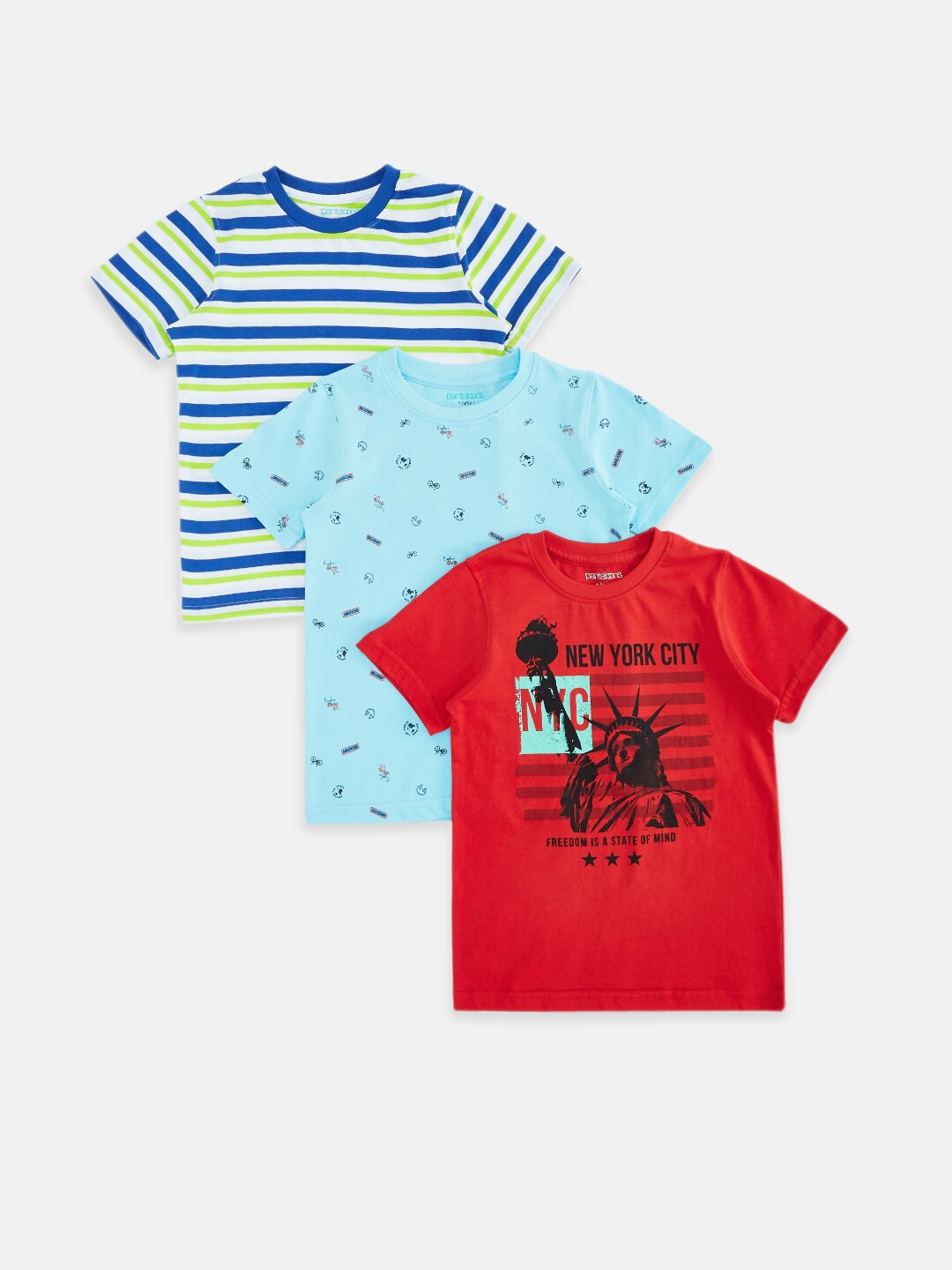 

Pantaloons Junior Boys Red & Blue Pack Of 3 Printed T-shirt