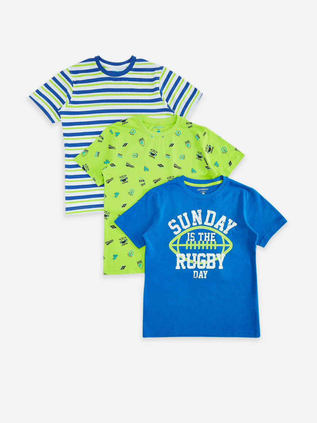 

Pantaloons Junior Boys Green & Blue Pack Of 3 Typography Printed T-shirt