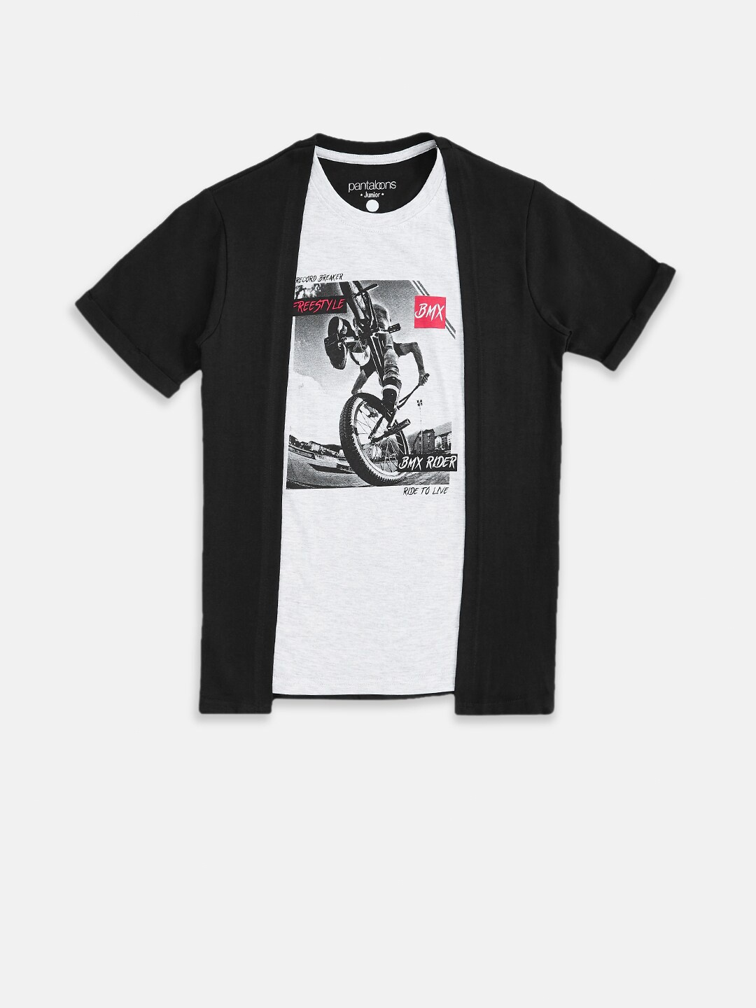 

Pantaloons Junior Boys Black Biker Printed T-shirt